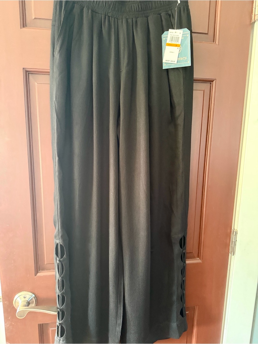 Democracy Skyrise Pleated Wide Leg Pants Black Small NWT MSRP $88